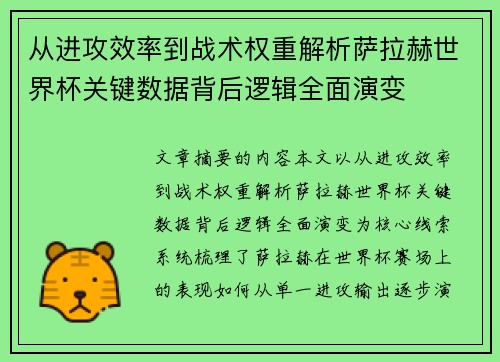 从进攻效率到战术权重解析萨拉赫世界杯关键数据背后逻辑全面演变 从进攻效率到战术权重解析萨拉赫世界杯关键数据背后逻辑全面演变